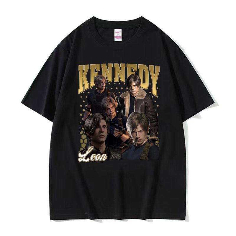 Limited Leon Kennedy Vintage Graphic T Shirt Dent Evil 4 Harajuku Movie Tee Shirt Unisex Women Fashion Oversized Tshirt Streetwear