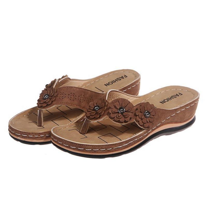 Summer style herringbone wedge solid color casual flower slippers women's large size