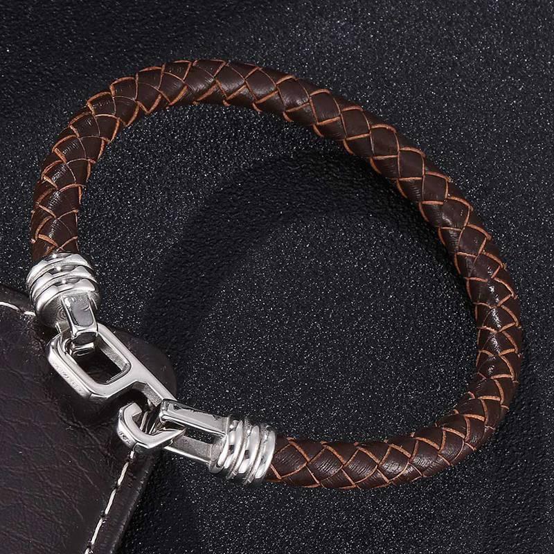 New Design Braided Leather Bracelet For Men Women Stainless Steel Clasp Male Bracelets Bangles Men Jewelry Gift