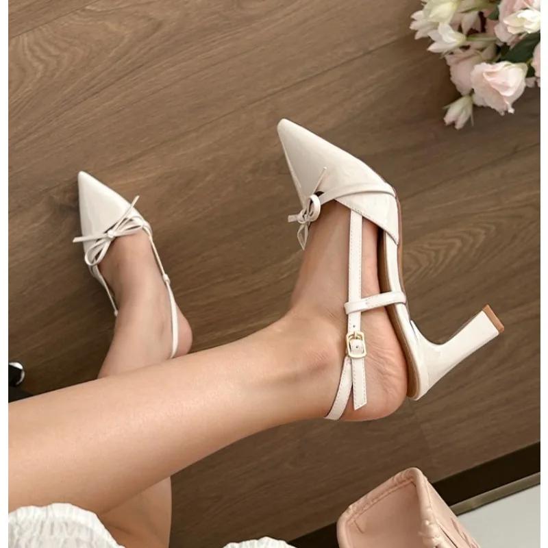 2025 Summer New Pointed Toe Design with Bow High Heels Pumps Wedding Banquet Luxury Live Broadcast Hot Fashion Sandals