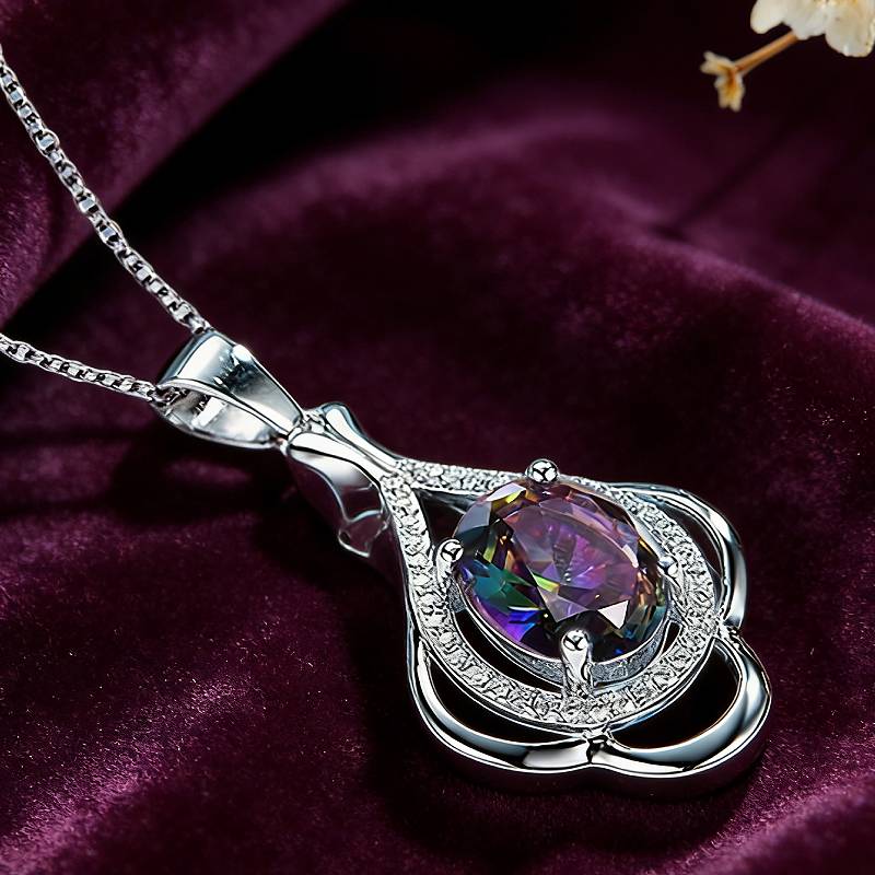 

Huitan Women Copper Color Pendant Necklace Inlaid Bright Colorful Cubic Zirconia Fashion Accessories for Wedding Party Zircon
