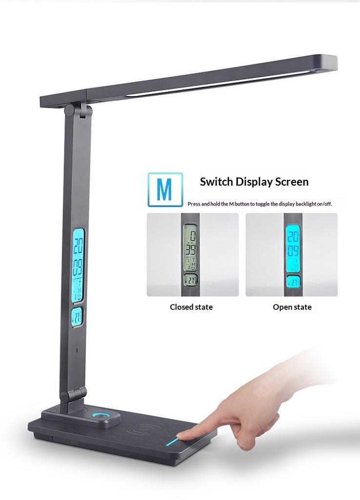 Cross-Border Smart Desk Lamp Perpetual Calendar Clock Display Touch Control Wireless Charge 10W Study Room Eye-Care Reading