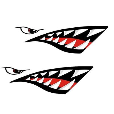 2 Stück Haifischzahn Zubehör Mund Vinyl Aufkleber Wasserdicht Helm Cartoon Graffiti für Auto Wohnmobil Kajaks
