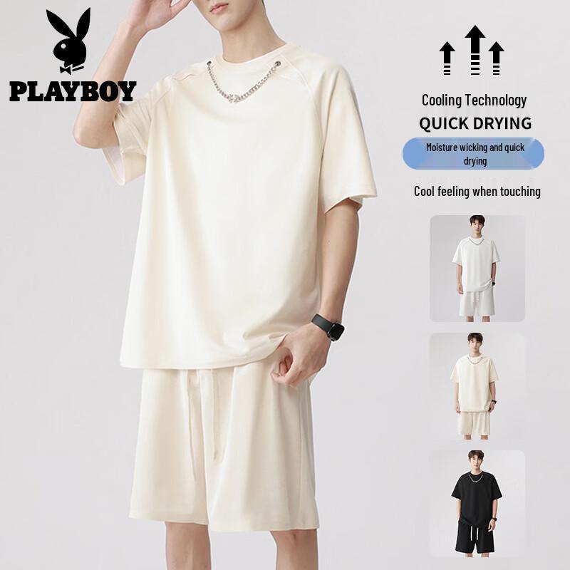 PLAYBOY Men s Ice Silk Short-Sleeve Sport Set XL