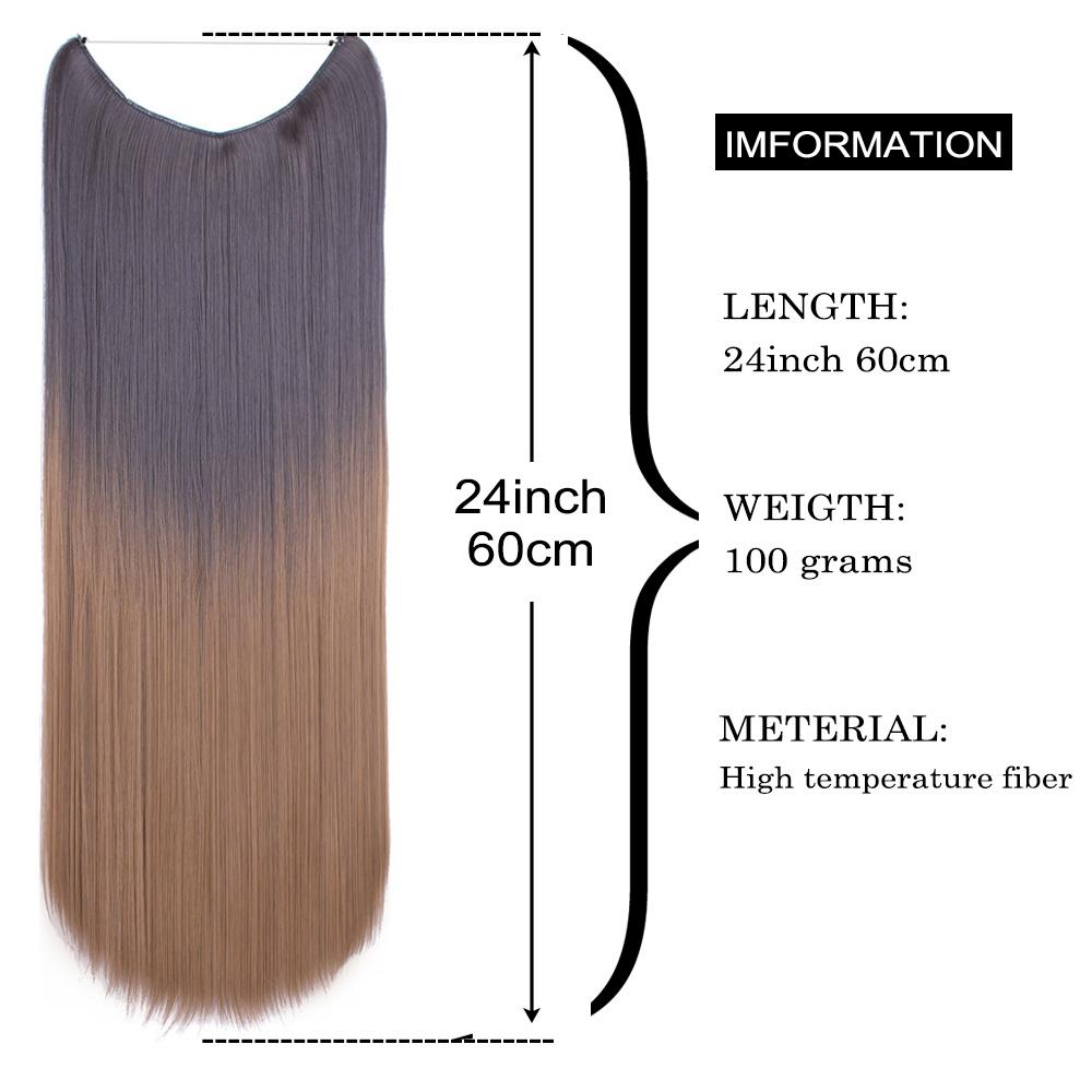 One Piece No Clips Hairpieces Ombre Color Elasticity Invisible Wire Fish Line Wavy Synthetic Hair Extension