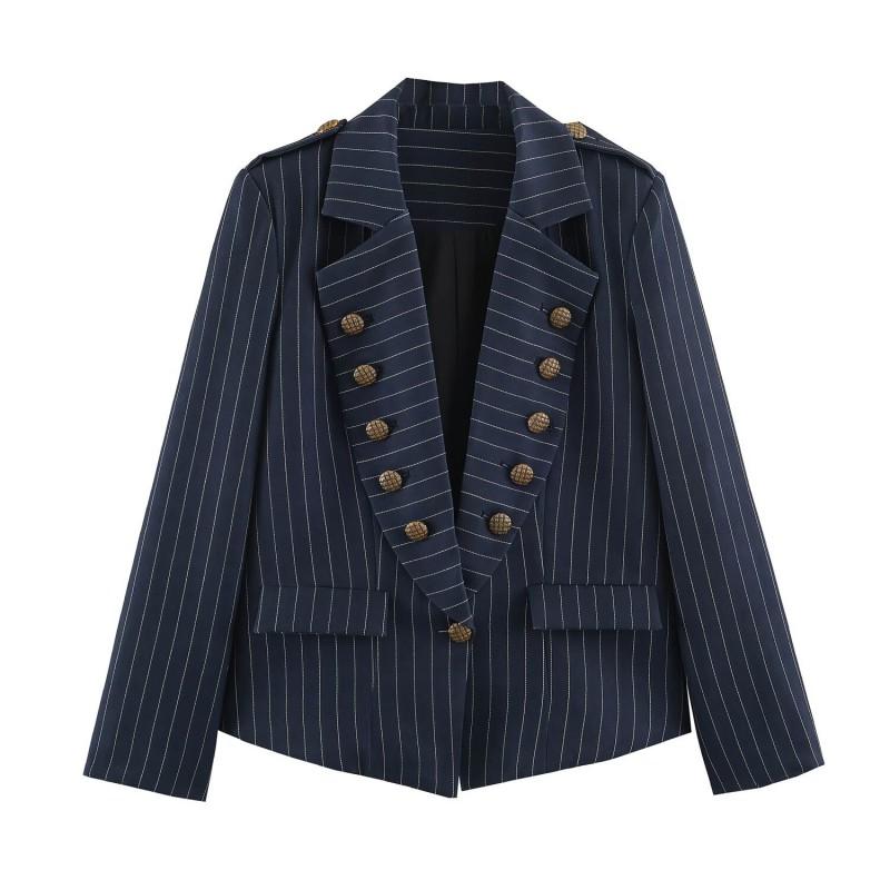 ZA Womens Retro Striped Blazer Long Sleeve Casual Streetwear Outerwear