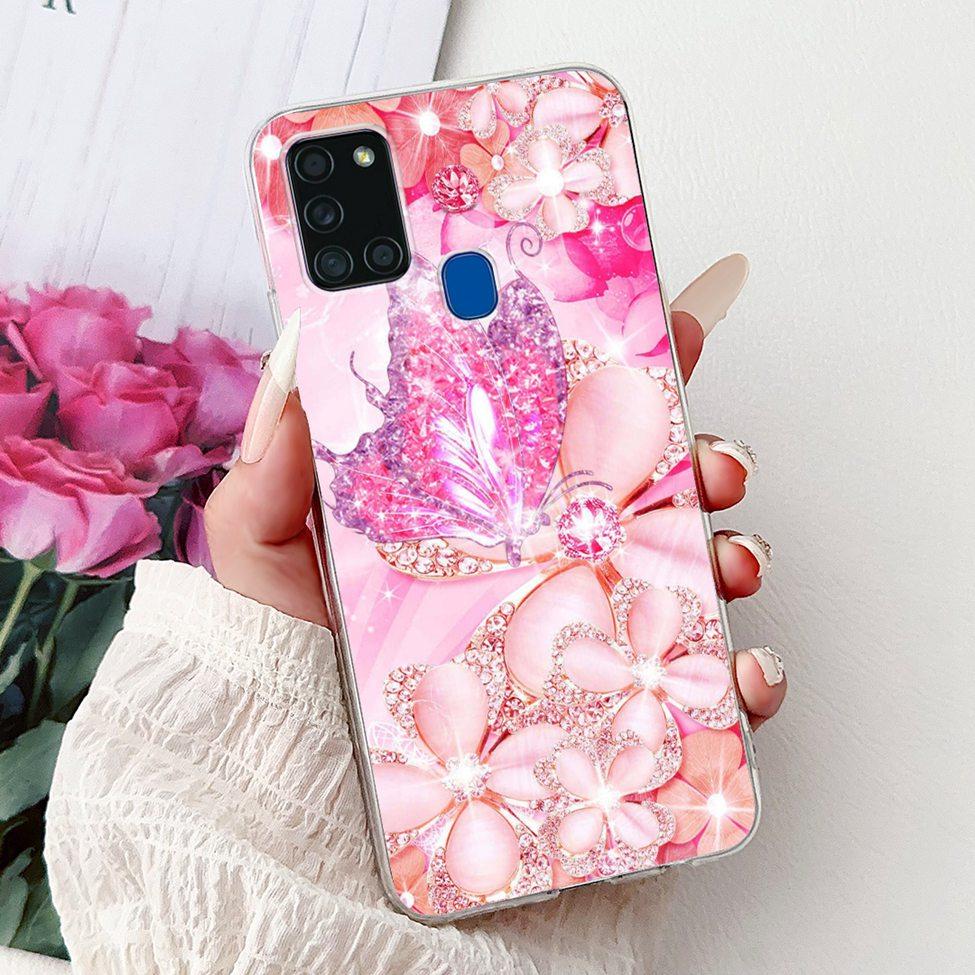 Clear For Samsung A21s SM-A217F SM-A217M Cover For Samsung Galaxy A21s Case Cute Luxury Butterfly Love Flowers Cool Painted