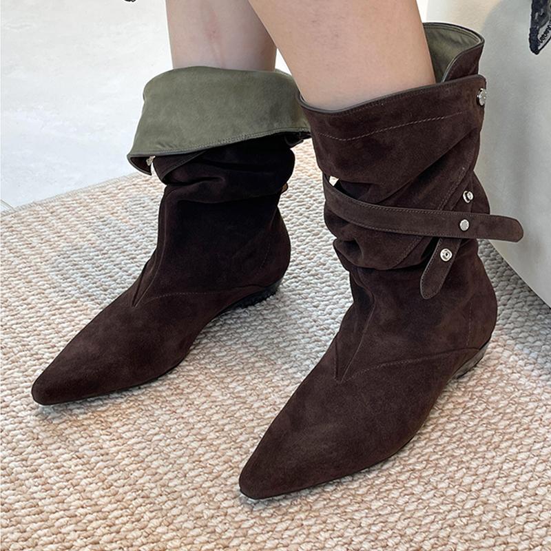 2026Nuovi Stivali da Donna di Design Moda Scarpe con Tacco Basso da Vestito Punta Acuta Stivaletti alla Caviglia Botas Invernali Retrò Mujer Chelsea Stivaletti Corti