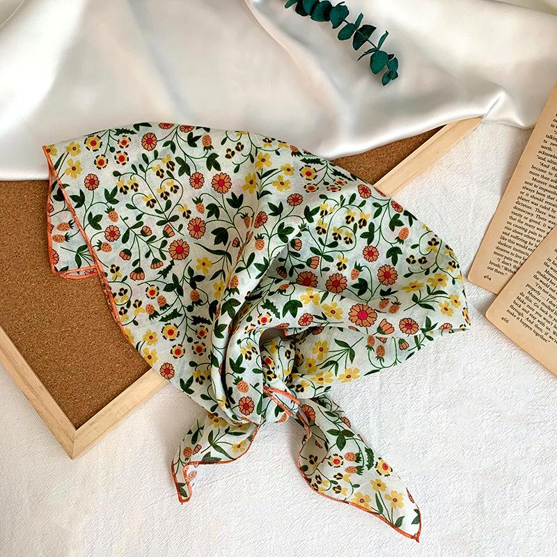 Cotton square scarf, silk scarf, high-end new small shawl, neck protector, small scarf, multi-purpose floral headscarf, headband, hair tie