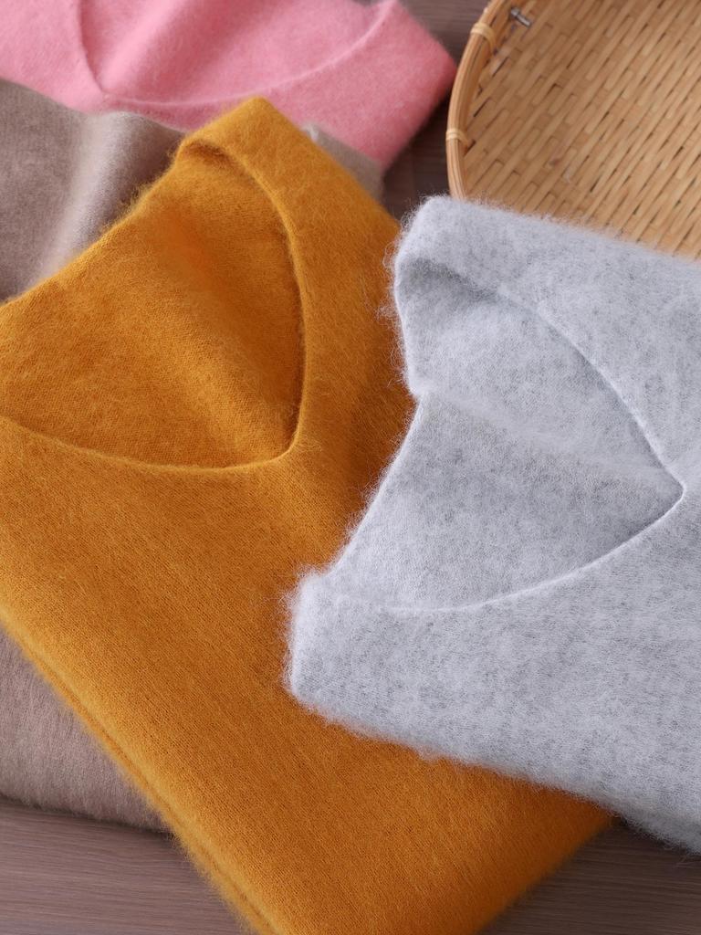 Damen Schlank geschnittener V-Ausschnitt Nerz Kaschmir Pullover, Große Größen, Herbst/Winter Pullover
