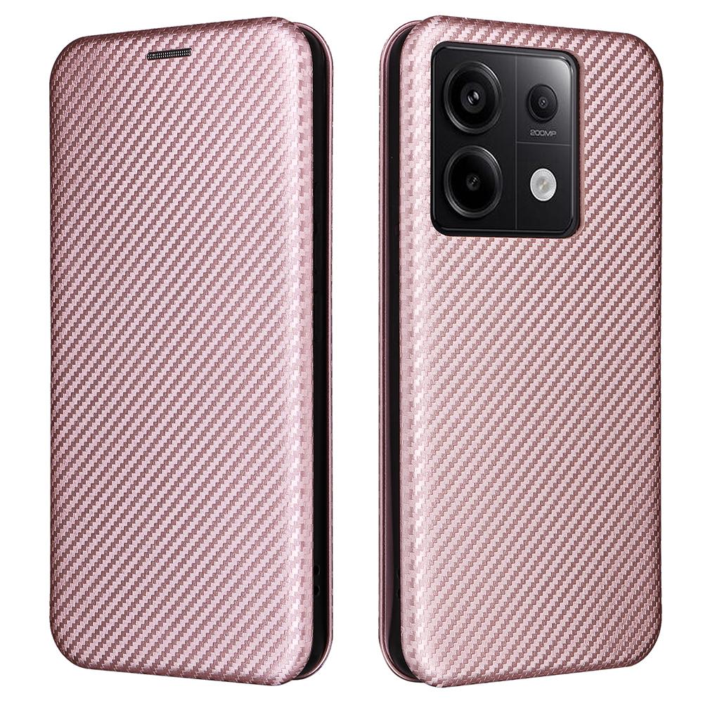 

For Xiaomi Redmi Note 13 Pro 5G/Poco X6 5G Leather Case with Card Slots Carbon Fiber Texture Rose Gold