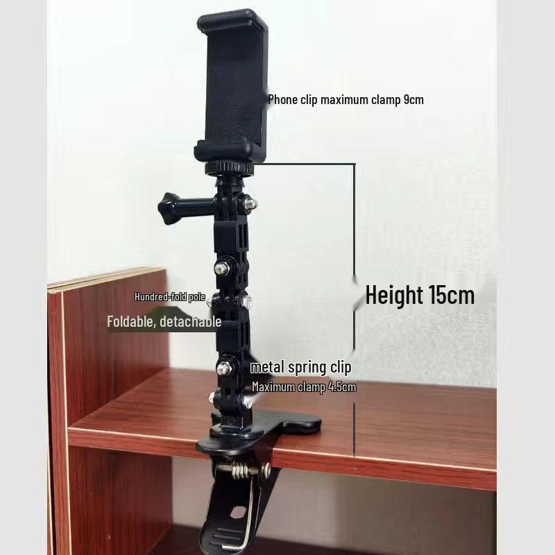 

Metal Spring Clip Phone Holder: Foldable Desktop & Bedside Stand for Live Streaming