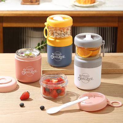 Portable Lunch Box Double Layer Salad Cup Oatmeal Soup Cups with Spoon Oat Breakfast Cups Office Worker Students Food Container