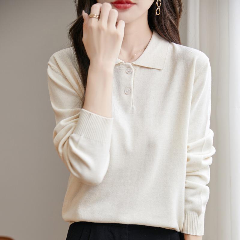 Women's Polo Collar Knit Sweater Long Sleeve Elegant Commute Top
