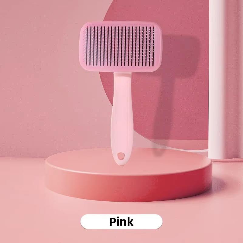 

Pet Grooming Brush Self Cleaning Deshedding Tool for Cats Dogs Remove Loose Fur with One Click Soft Bristles for Long Short Hair розовый