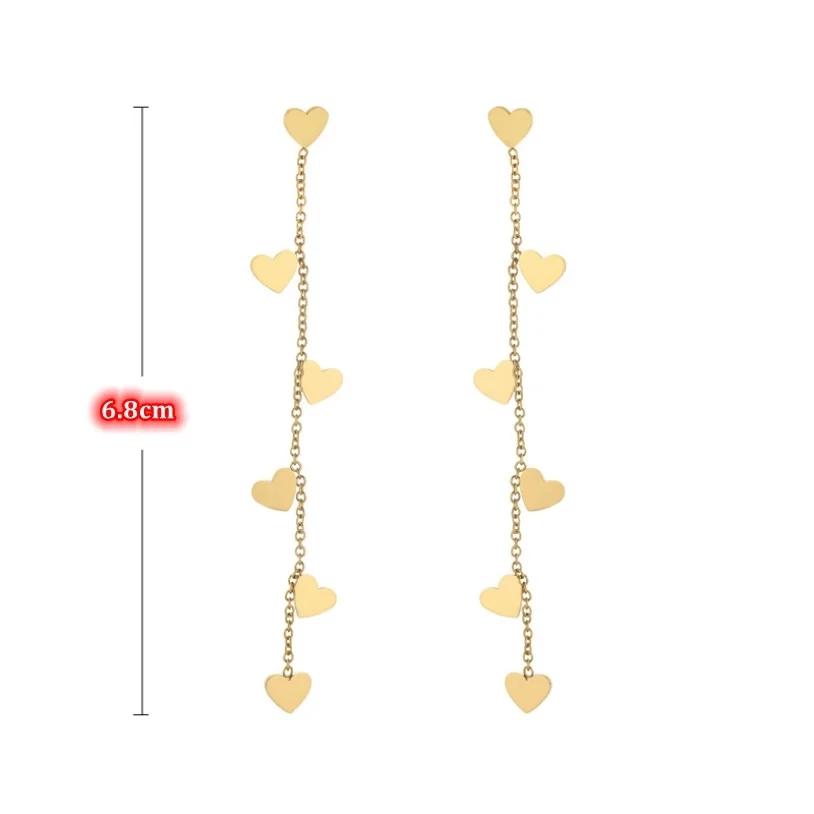18K Gold Plated Stainless Steel Fashion Upscale Jewelry Sweet Cute Long Tassel Dangle Love Heart Drop Earrings for Women Gift