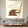 Bear Eating Honey Cartoon Tapestry Wall Hanging, Cute Bees Illustration Art, Funny Wall Decor for Bedroom Living Room Kids Room