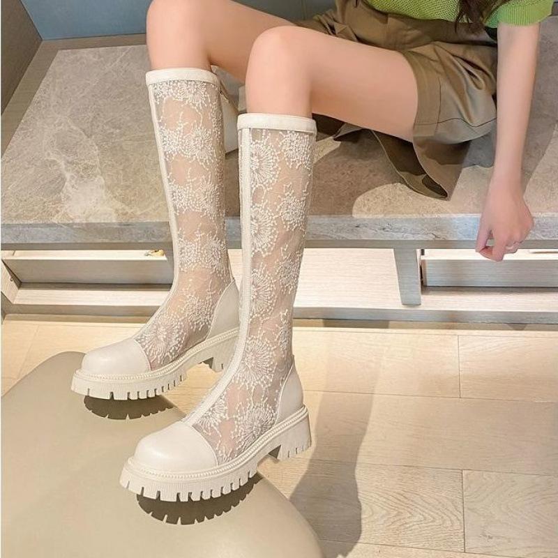 Martin boots women's summer net boots thin 2025 new mesh breathable white thick-soled versatile boots hollow cool boots