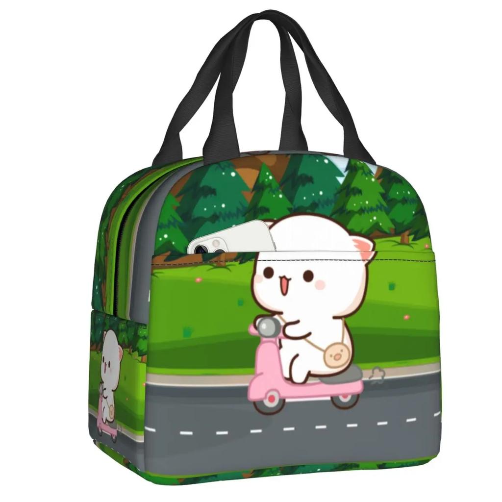 Mochi Cat Chef Peach Insulated Lunch Bag for Outdoor Picnic Peach And Goma Resuable Thermal Cooler Lunch Box Women Children