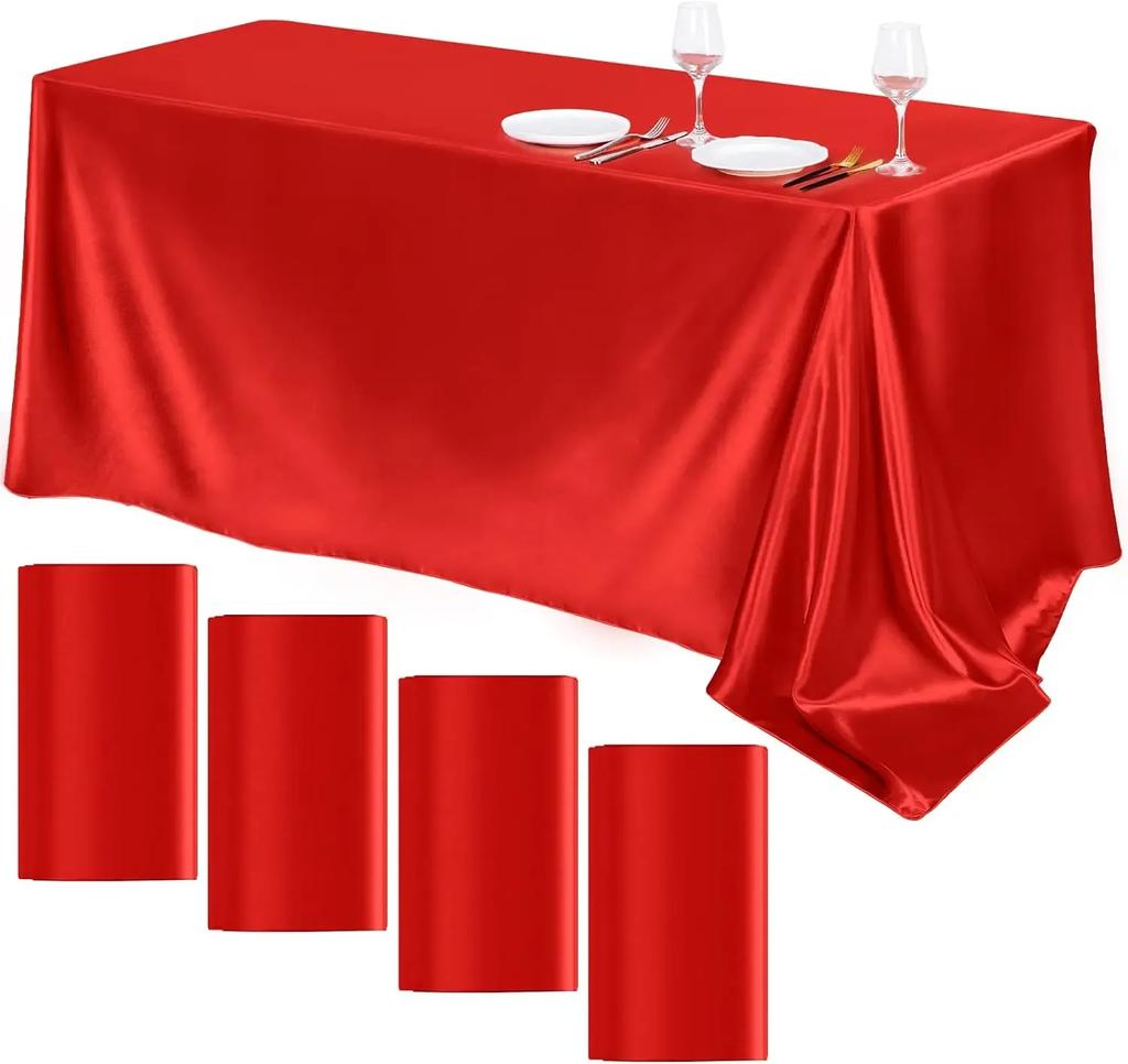 4 Packs Satin Tablecloth Overlay Table Cover Rectangle Bright Smooth Fabric Table Decoration for Wedding Banquet Party Events