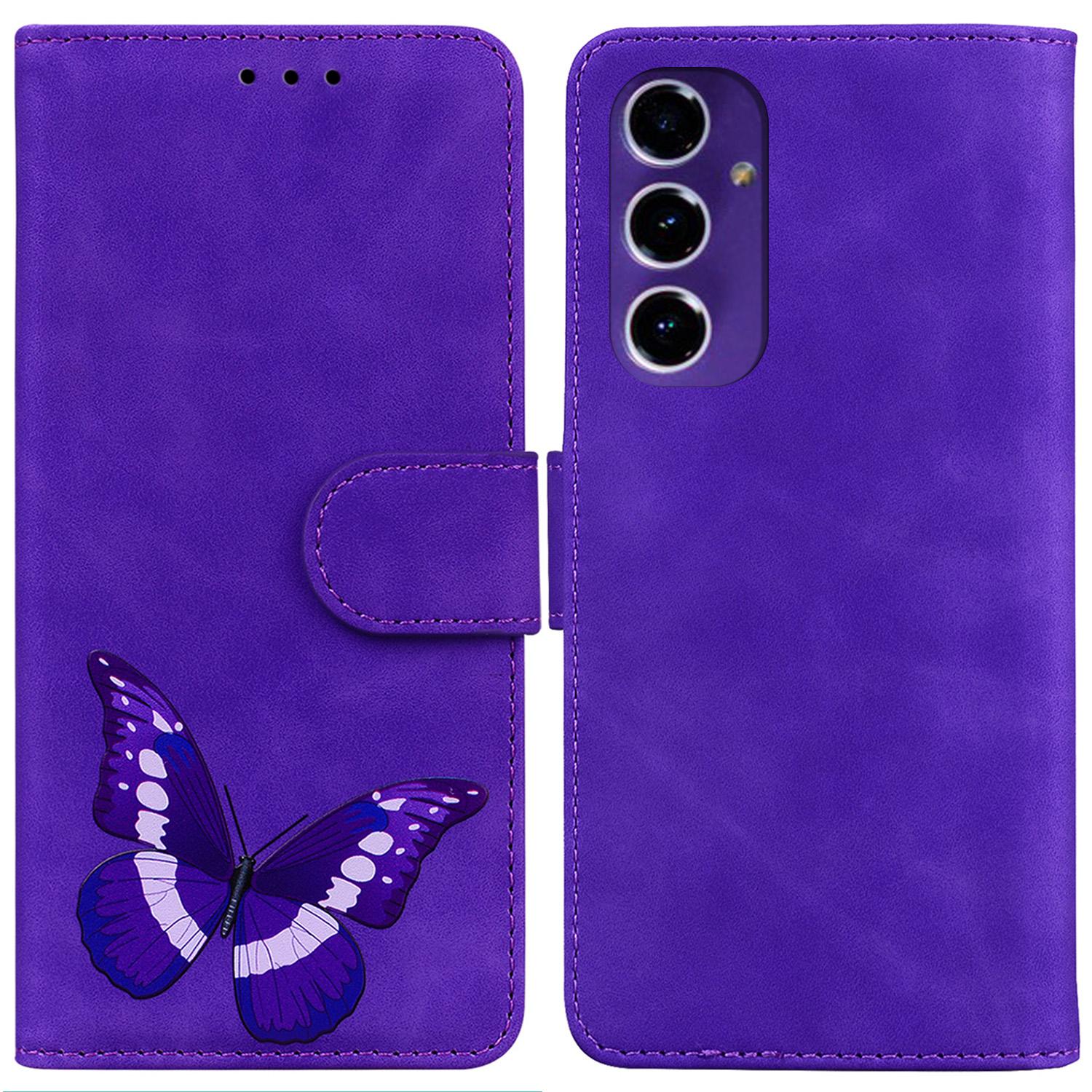 

For Samsung Galaxy S24 FE Phone Case Printed Butterfly PU Leather Stand Phone Cover Wallet Purple