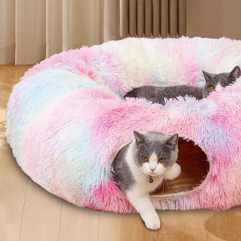 Spring Cat Tunnel Bed with Middle Mat Large Playground Toys Soft Plush Material Full Moon Shape Suitable for Small Cats (it Is Recommended To Take