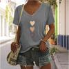 V-neck Short Sleeved T-Shirts Simple Heart Printed Shirt for Women In Summer Loose Slimming Versatile Top