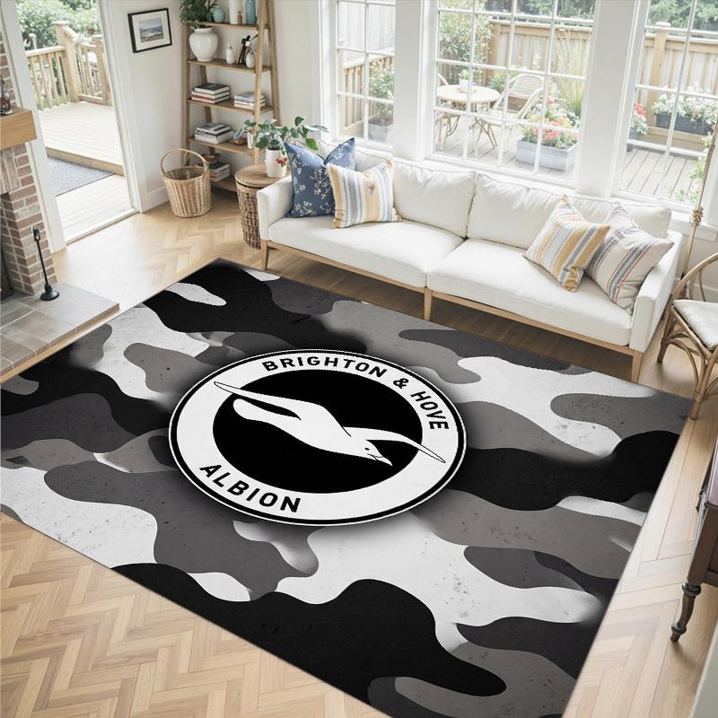 Brighton & Hove Albion Football Design Crystal Velvet Carpet Cozy Non?Slip Printed Rug For Bedroom Living Room Entrance