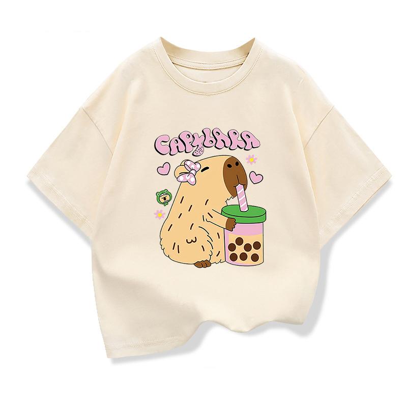Summer Kids Tshirts Capybara Printed Cartoon T Shirt for Girls Animal Printing Boy T Shirt Tops Tees Children Clothes