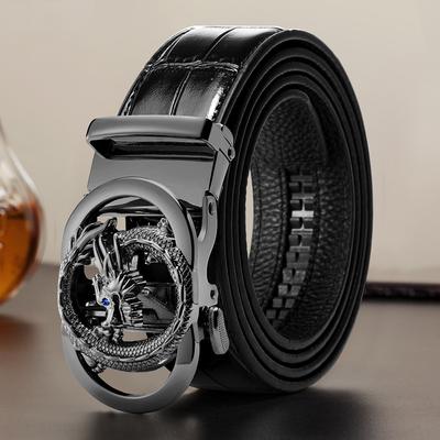 Men's Leather Belt Automatic Leather Buckle Dragon Year Dragon Belt Loop First Layer Cowhide Crocodile Pattern Belt