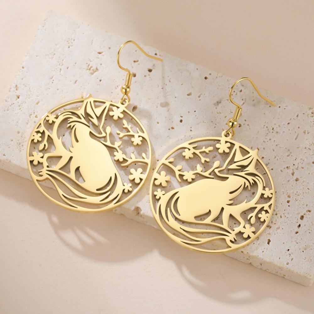 My Shape Fox Pendant Earrings Cute Animals Fox Dangle Earrings for Women Girls Stainless Steel Drop Earrings Fashion Jewelry