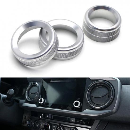 Silver GPS Navigation Screen Volume, Tune Knob Ring Covers For 2016- Tacoma