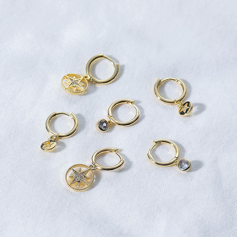 ANENJERY 6 stk/sett Skive Stjerne Bøyle Øredobber Sett For 3 par Retro Mote Øredobber Fest Smykker