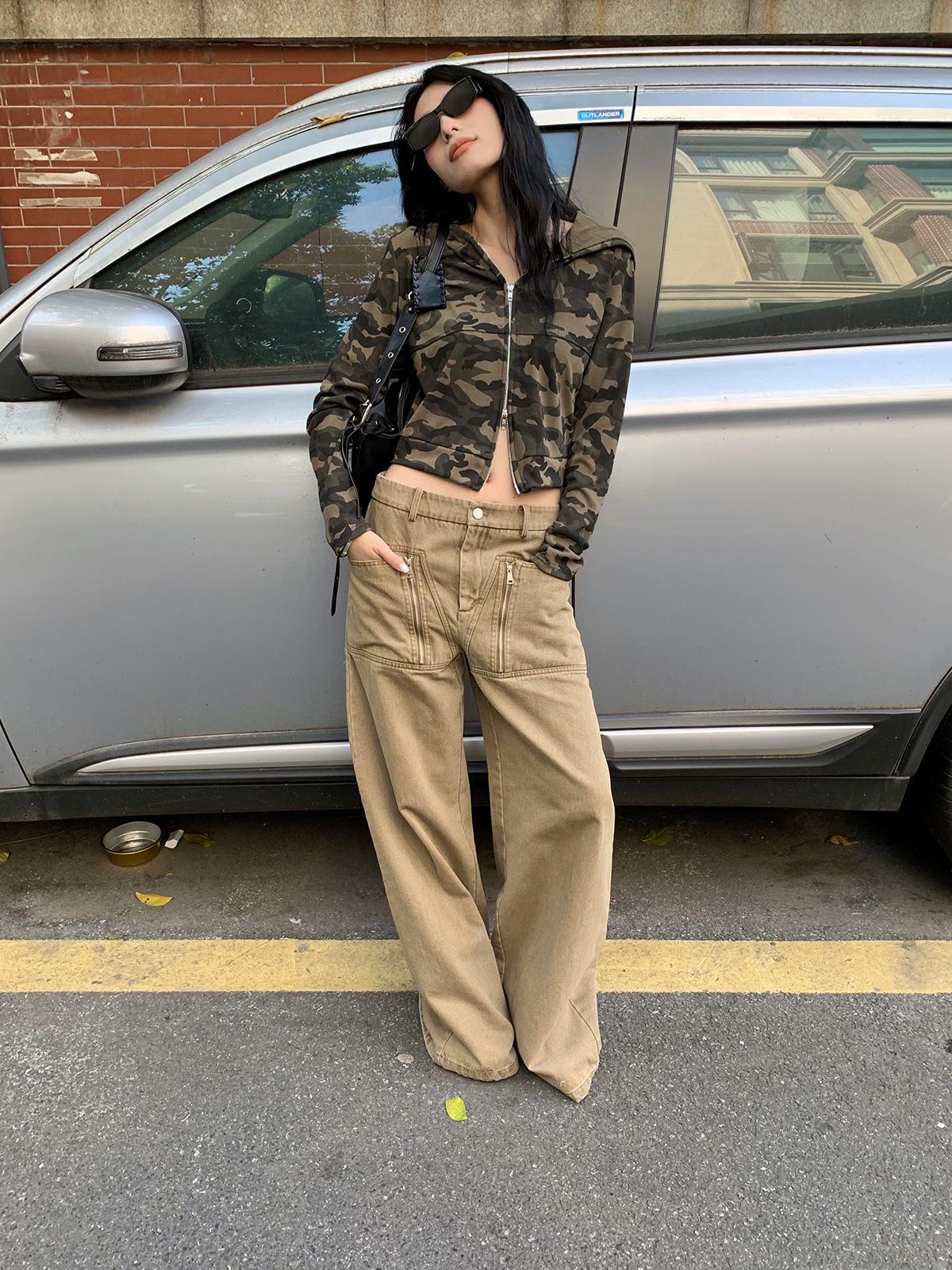 

Women s Unique Pocket Cargo Denim Jeans, Loose Straight-Leg, Spring 2026. Extra Large хаки
