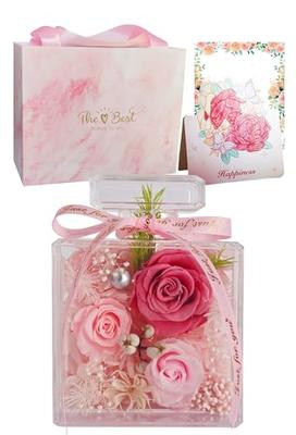 Bewaarde Bloemen Cadeau voor Vrouwen, Verjaardag, White Day, Kerstmis, Bruiloft, Jubileum, Moederdag, Drie Delen Parfumflesje-Stijl Roos Arrangement
