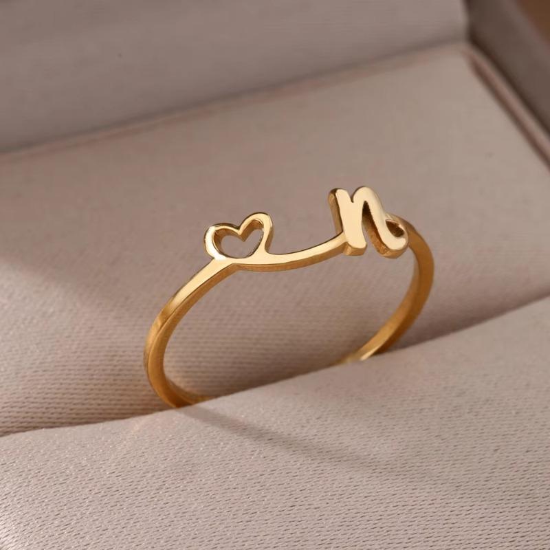 Hot-selling English letter ring gold cold wind simple love titanium steel women's ring adjustable