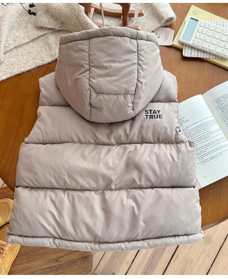 Children's Korean-Style Hooded Vest - Thick Warm Printed Down for Boys & Girls, Autumn/Winter Fashion Outerwear