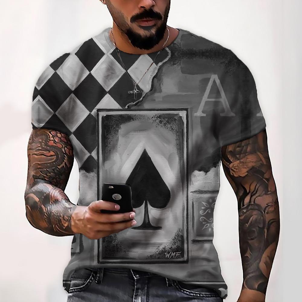 Men's Graphic Plaid / Check Poker Shirt T Shirt Tee Distressed T Shirt Short Sleeve T shirt 3D