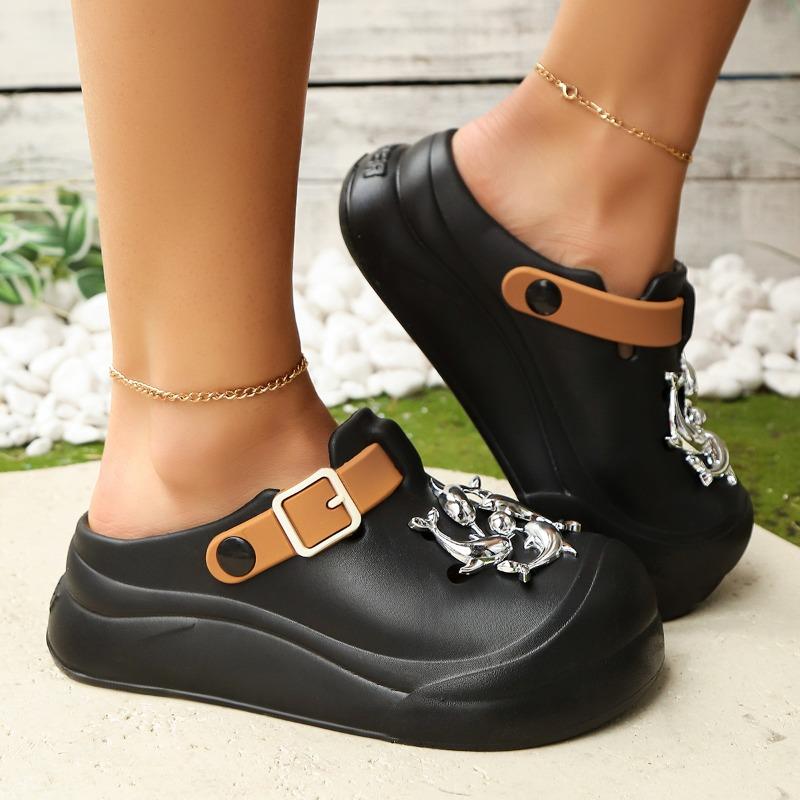 Fashion 2025 Summer EVA Women’s Closed Toe Slippers Outdoor Casual Platform Buckle Appliques Sandal for Daily Comfortable Beach Slippers