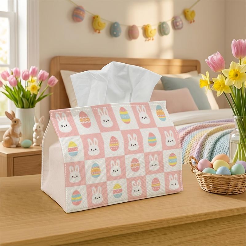 1pc Scandinavian Minimal Easter Easter Tissue Box, Bunny Egg Pattern Pastel, Outdoor Party Supplies, Everyday Desktop Tissue Storage Box, Suitable for