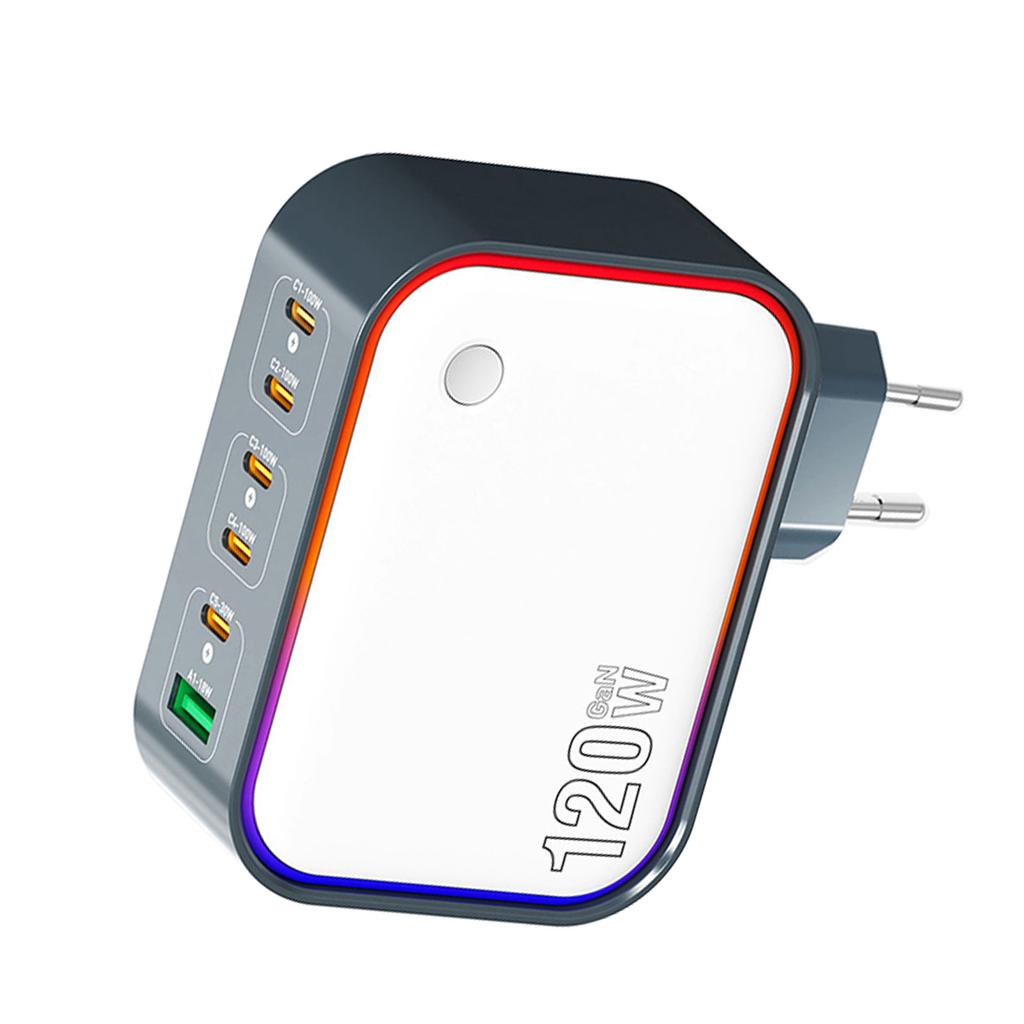 120W Ga N Charger 6 Ports Multi functional Charging Station Hub Portable for Business Travel EU Plug