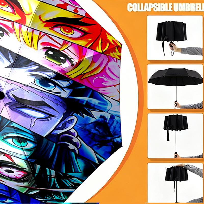 Parapluie Imprimé Demon Slayer Ouverture/Fermeture Automatique - Design Pliable Portable - Usage Quotidien pour Voyage/Extérieur - Cadeau d'Anniversaire