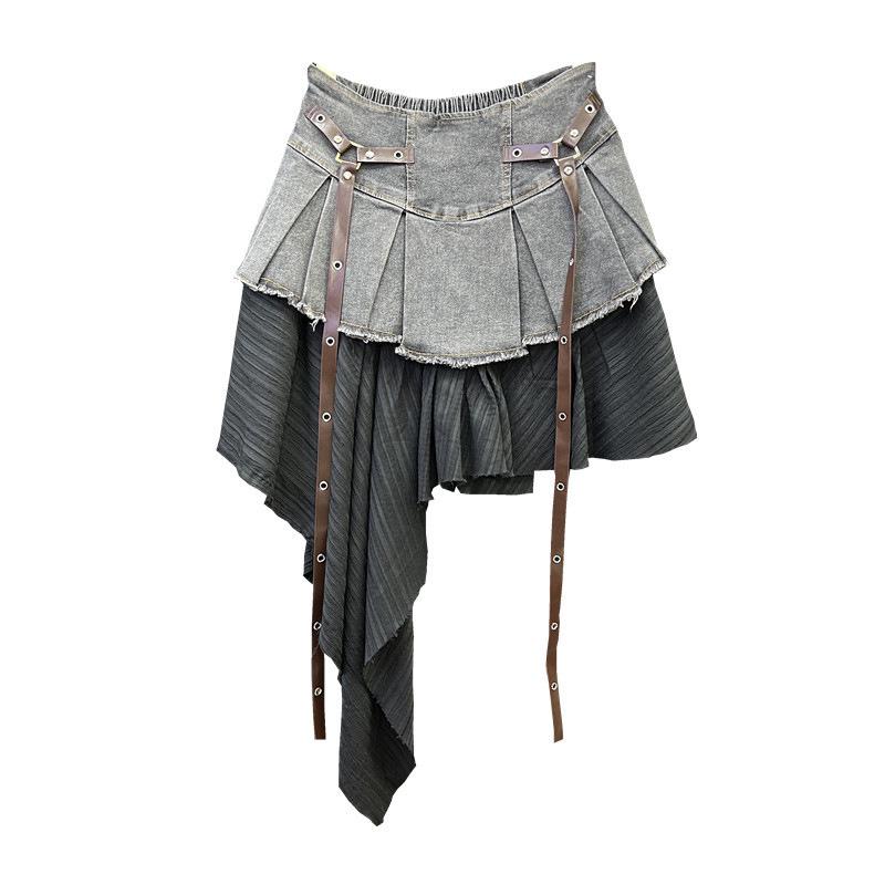 Women s Summer Retro Patchwork Denim A-Line Mini Skirt - High-Waisted & Slimming L