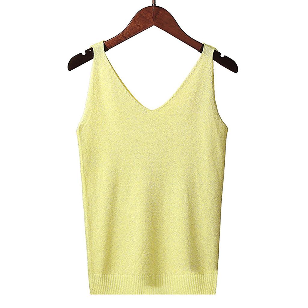 Women's Tank Top With Knitted Sequins Sexy Sleeveless V Neck Tank Top T-Shirt Casual Sequins Strappy T-Shirt Elegant Blouse
