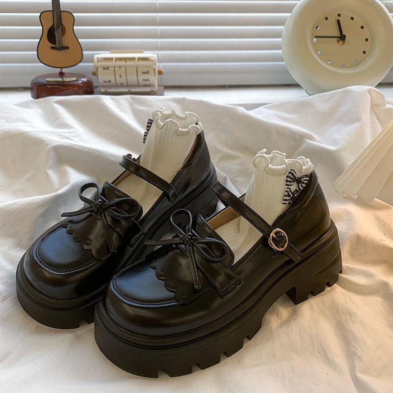 Love College Style with Skirt Cute Versatile Single Shoes New Spring and Autumn Thick Heel Thick Sole Height Increase Small Leather Shoes Women