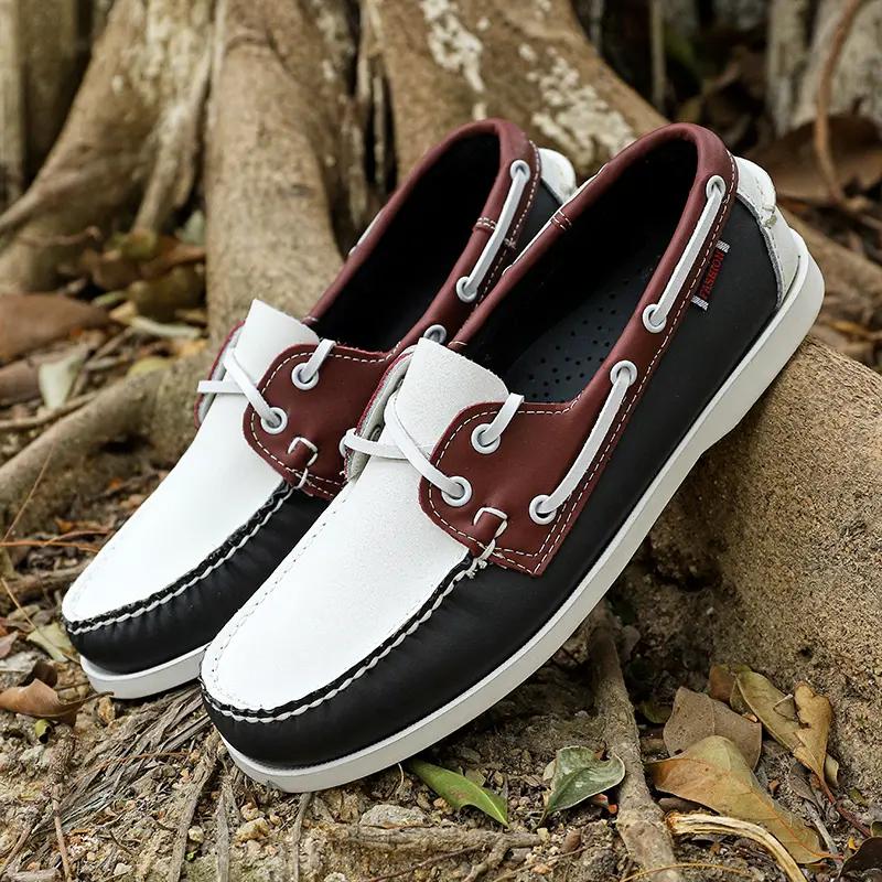 

Модная мужская обувь лоферы из натуральной кожи с трендовым мыском-фартуком, слипоны, удобные, нескользящие, для прогулок на открытом воздухе, путешествий, весна-лето, парусник 46 коричневый