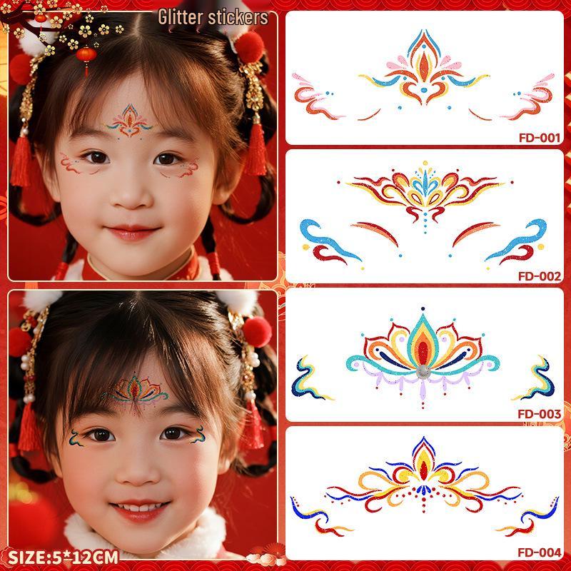 2026 Year of the Horse Non-toxic Glitter Tattoo Stickers for Kids: Colorful Face and Forehead Designs