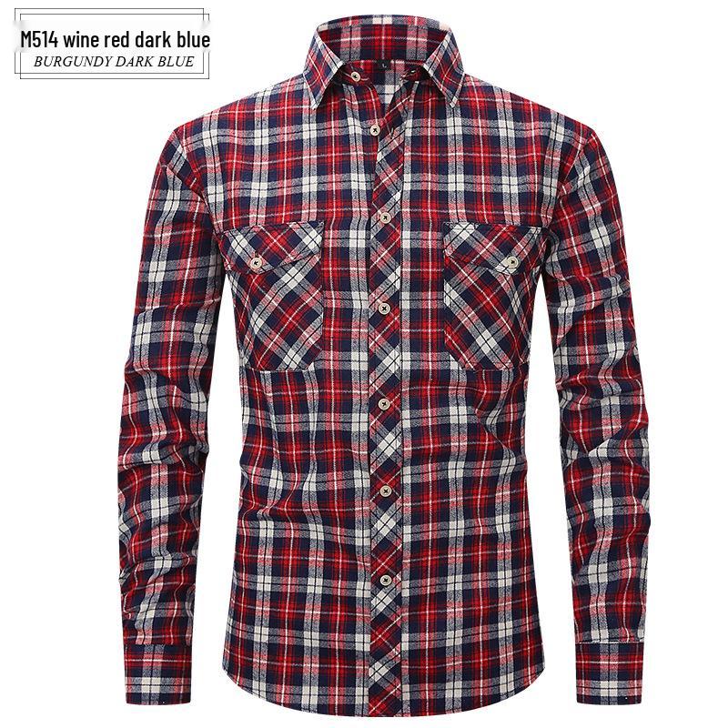 Lente Zomer Slim Fit Geborsteld Ruit High-End Lange Mouw Dubbele Zak Heren Flanellen Overhemd