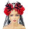 Halloween Theme Headband Day of The Dead Skull Flower Veil Hairband Cosplay Costume Headpiece Adult Festival Hair Decors