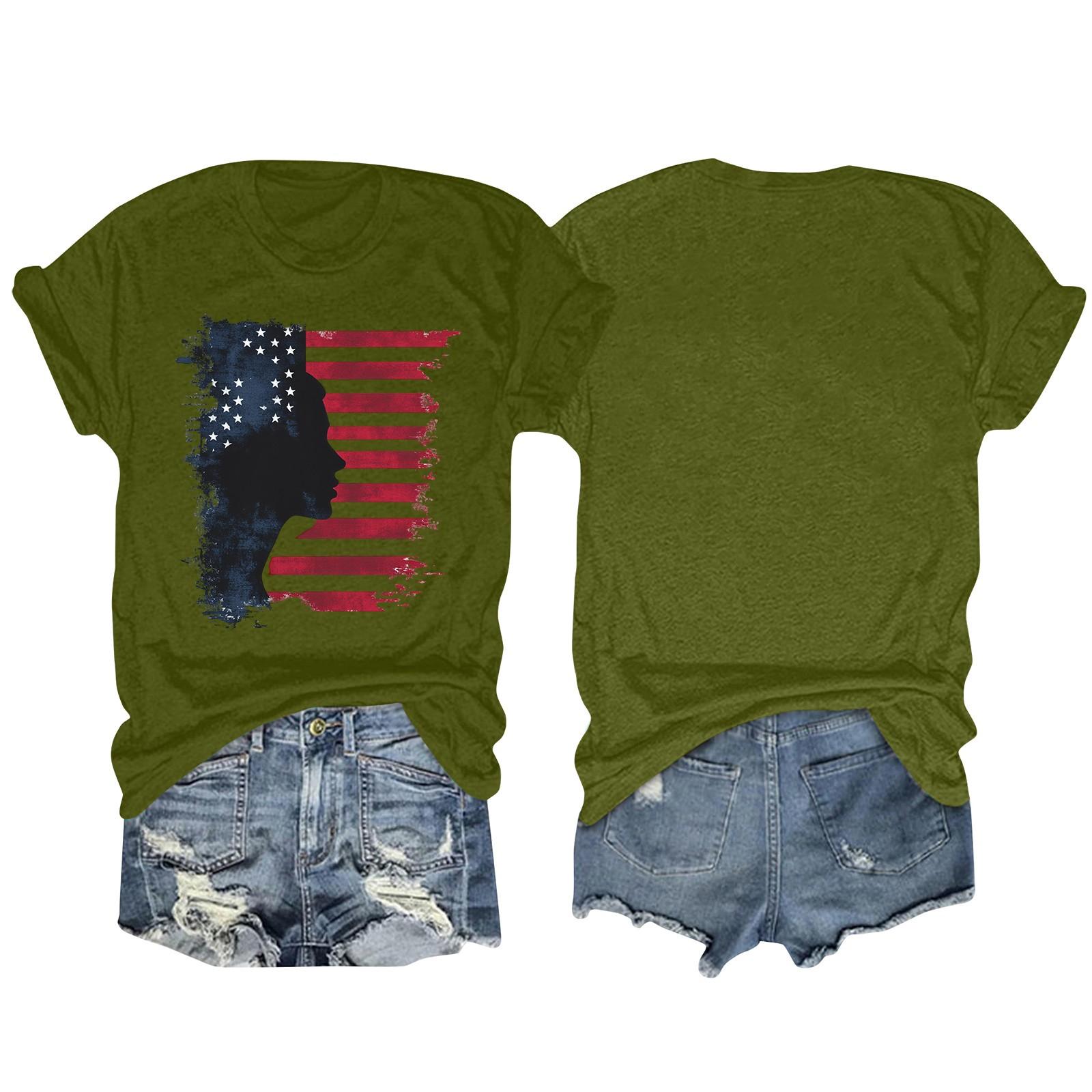 Women s Fashion Plus Size Vintage LA Print Casual Short-Sleeved Top L армия зеленый